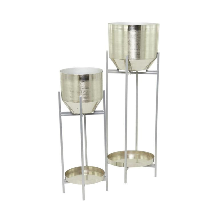 SILVER METAL PLANTER WITH REMOVABLE STAND