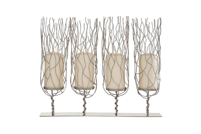 SILVER STAINLESS STEEL CONTEMPORARY CANDLE HOLDER,