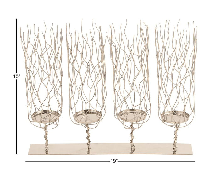 SILVER STAINLESS STEEL CONTEMPORARY CANDLE HOLDER,