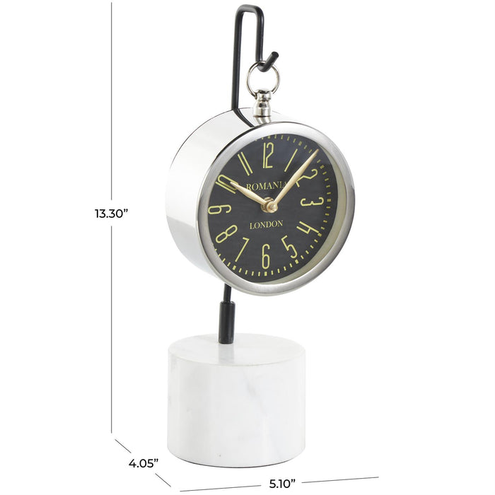 Silver Stainless Steel Metal Suspended Decorative Clock with Black and White Stand