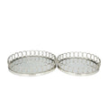 SILVER STAINLESS STEEL MIRRORED TRAY WITH CIRCLE PATTERNED SIDES