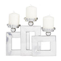 SILVER STAINLESS STEEL PILLAR 3 PLATE CANDLE HOLDER