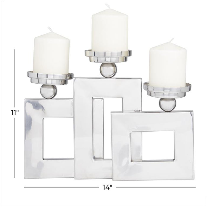 SILVER STAINLESS STEEL PILLAR 3 PLATE CANDLE HOLDER