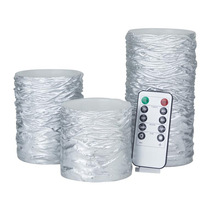 SILVER WAX TEXTURED FLAMELESS CANDLE WITH REMOTE CONTROL,