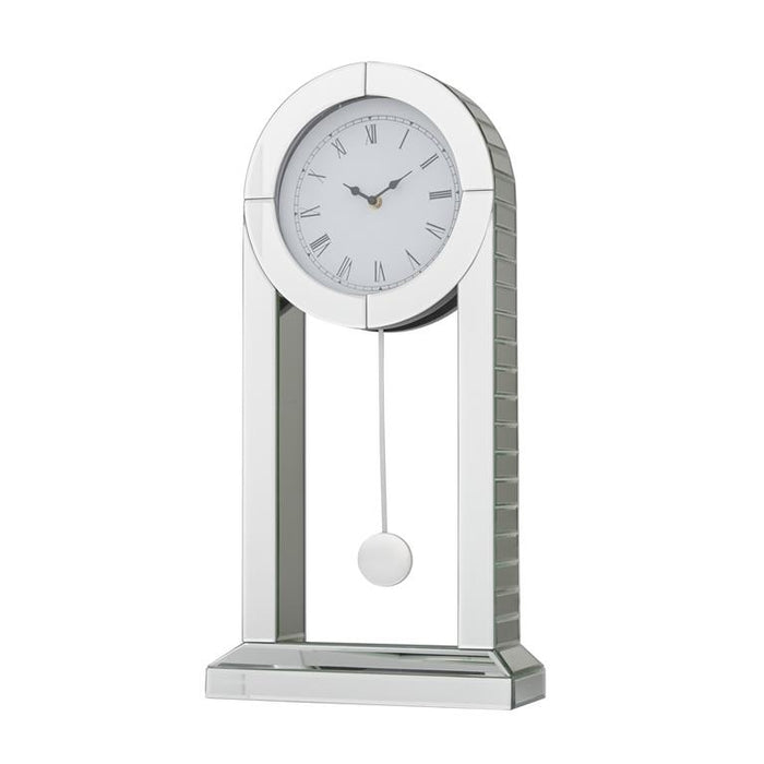 SILVER WOOD MIRRORED PENDULUM CLOCK