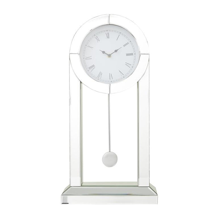 SILVER WOOD MIRRORED PENDULUM CLOCK