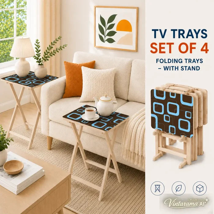Space-Saving Retro Wooden TV Trays Set | Midcentury Modern Design - 4 Pack - retro tv tray