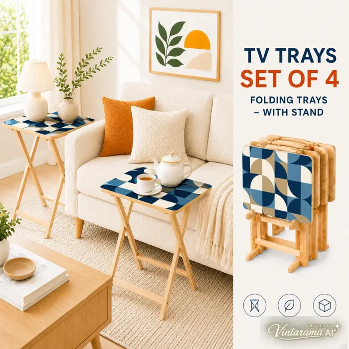 Space-Saving Wooden TV Trays Set | Midcentury Modern Design - 4 Pack - retro tv tray