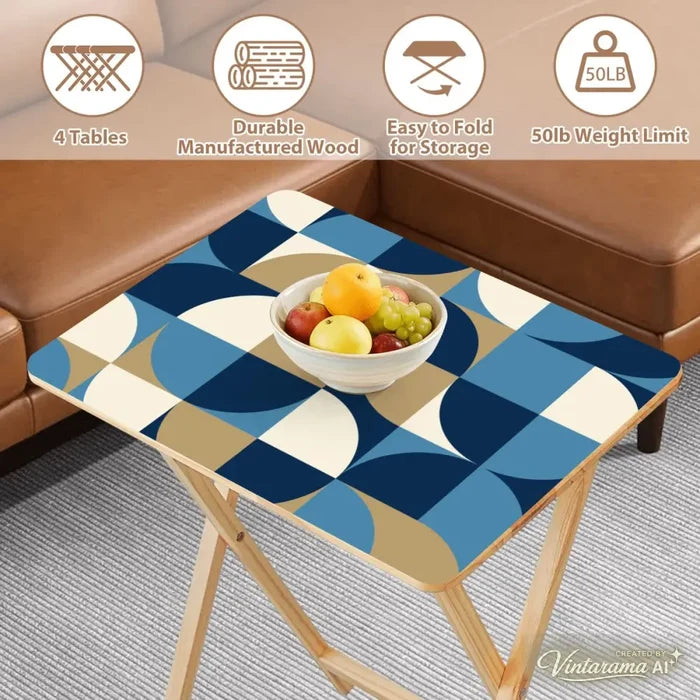 Space-Saving Wooden TV Trays Set | Midcentury Modern Design - 4 Pack - retro tv tray