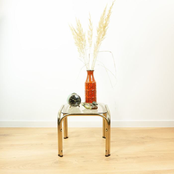 Square 1980s Golden Smoked Glass Side End Table Nightstand