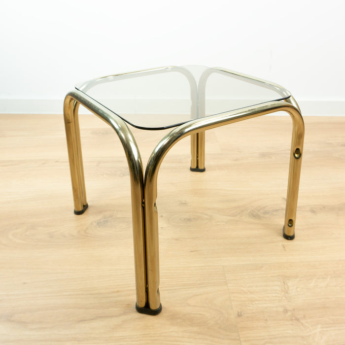 Square 1980s Golden Smoked Glass Side End Table Nightstand
