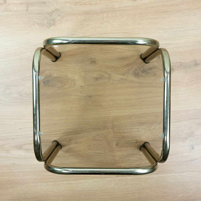 Square 1980s Golden Smoked Glass Side End Table Nightstand
