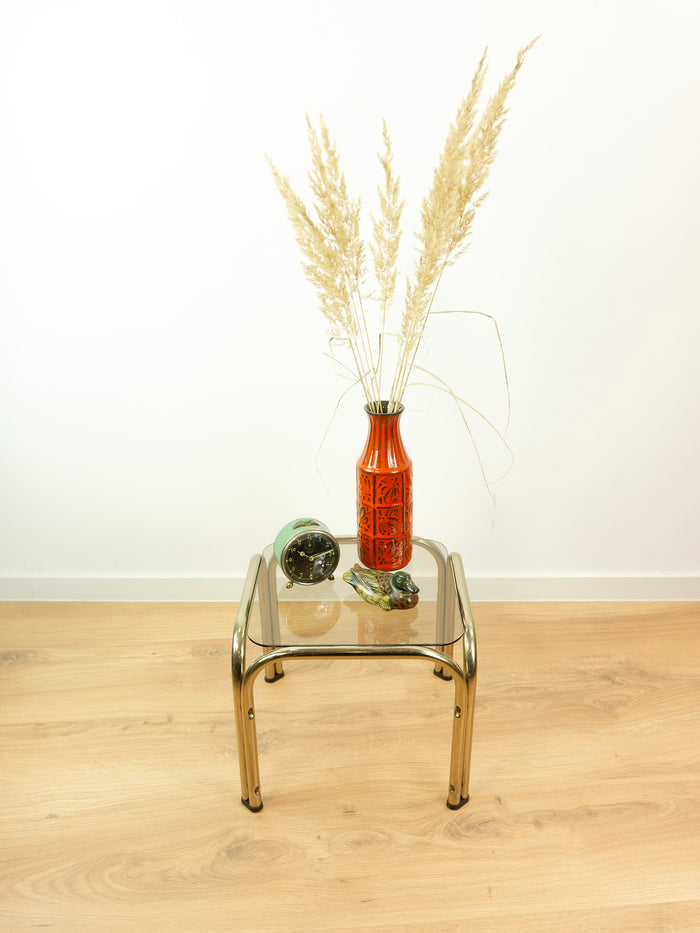 Square 1980s Golden Smoked Glass Side End Table Nightstand