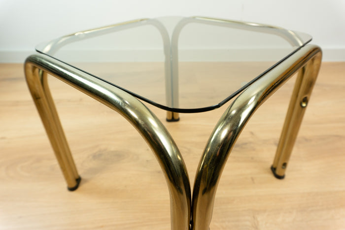 Square 1980s Golden Smoked Glass Side End Table Nightstand