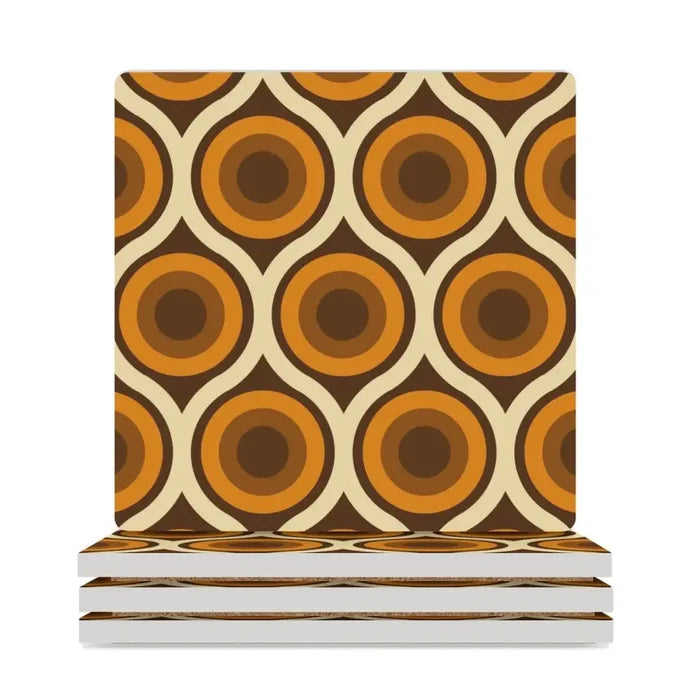 Square Ceramic Drink Coasters – Midcentury Modern Table Decor - 4PCS - retro coaster