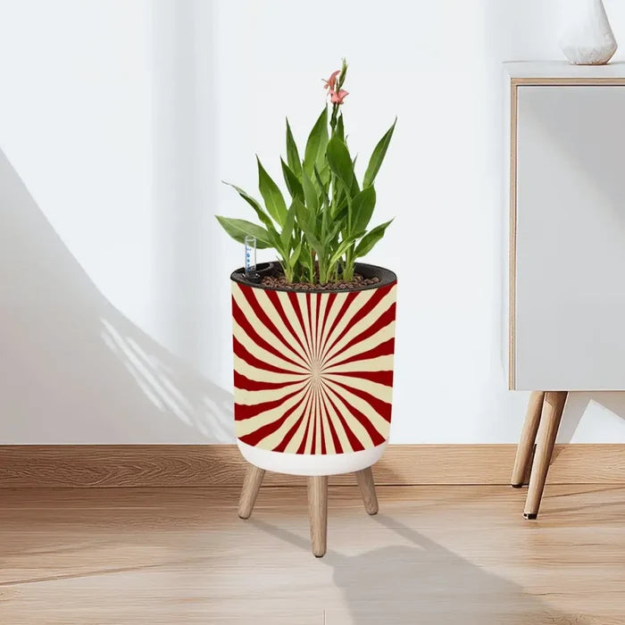 Sunburst 70s Style Planter with Wooden Legs: Retro Midcentury Home Decor - retro plant pot