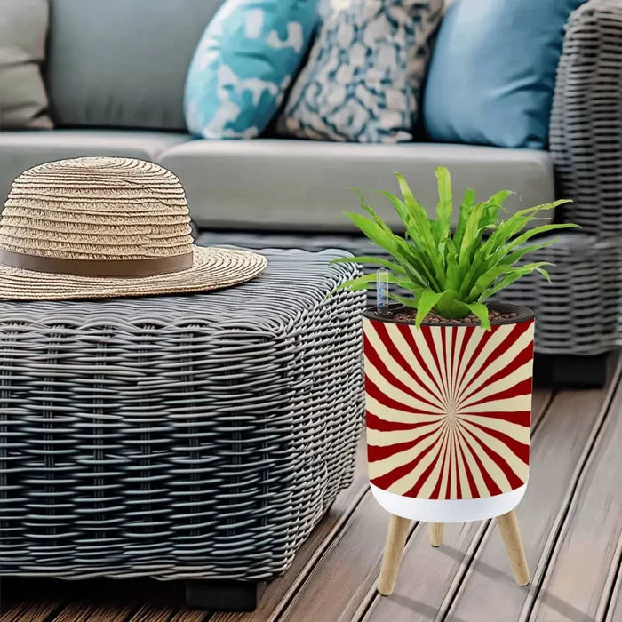 Sunburst 70s Style Planter with Wooden Legs: Retro Midcentury Home Decor - retro plant pot