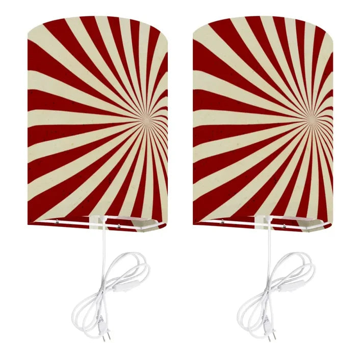 Sunburst Retro Linen Shade Wall Sconces - Midcentury Plug-in Lamp Set of 2 - US Plug - retro wall sconces