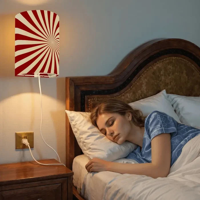 Sunburst Retro Linen Shade Wall Sconces - Midcentury Plug-in Lamp Set of 2 - retro wall sconces