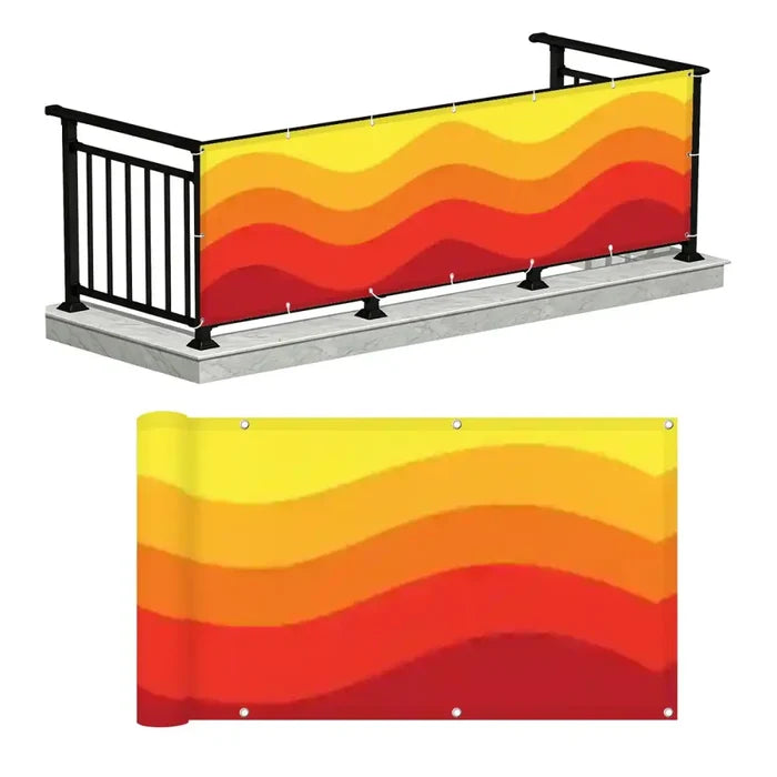 Sunny Waves Outdoor Privacy Screen – Retro Balcony Windbreak - Retro Privacy Screen