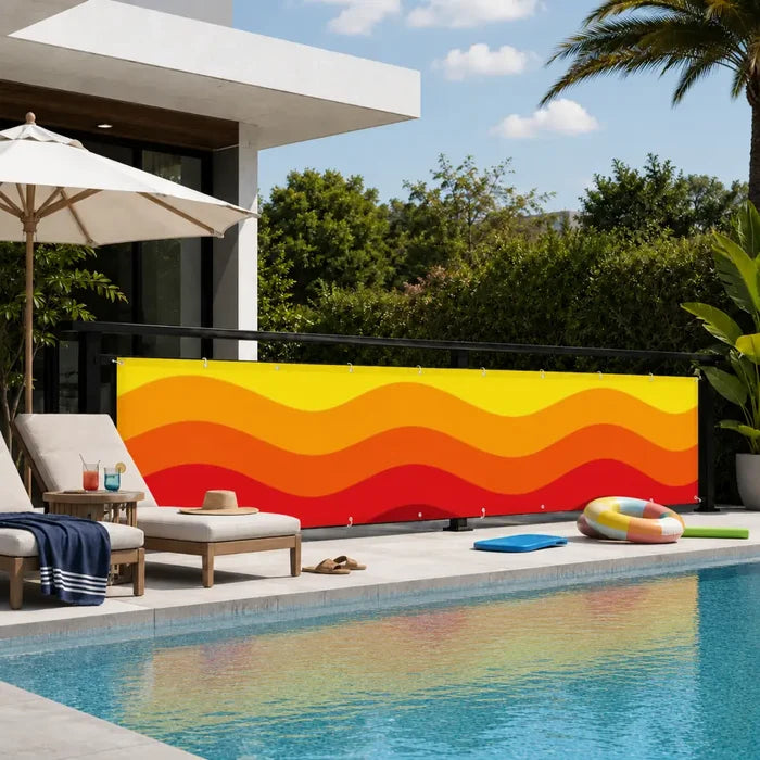 Sunny Waves Outdoor Privacy Screen – Retro Balcony Windbreak - Retro Privacy Screen