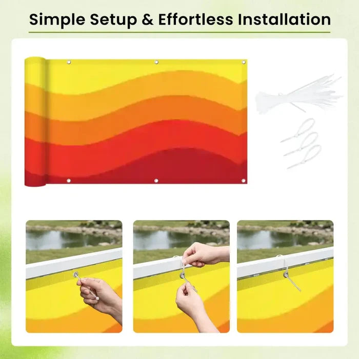Sunny Waves Outdoor Privacy Screen – Retro Balcony Windbreak - Retro Privacy Screen