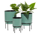 TEAL METAL INDOOR OUTDOOR PLANTER WITH REMOVABLE BLACK STAND