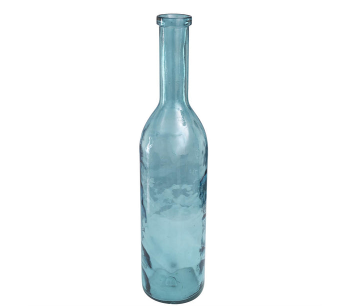 TEAL RECYCLED GLASS TALL SPANISH BOTTLENECK VASE, 7" X 7" X 30"