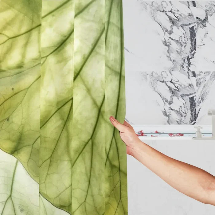 Translucent Green Leaf Vein Shower Curtain: Pastel Botanical Home Decor - retro bathroom