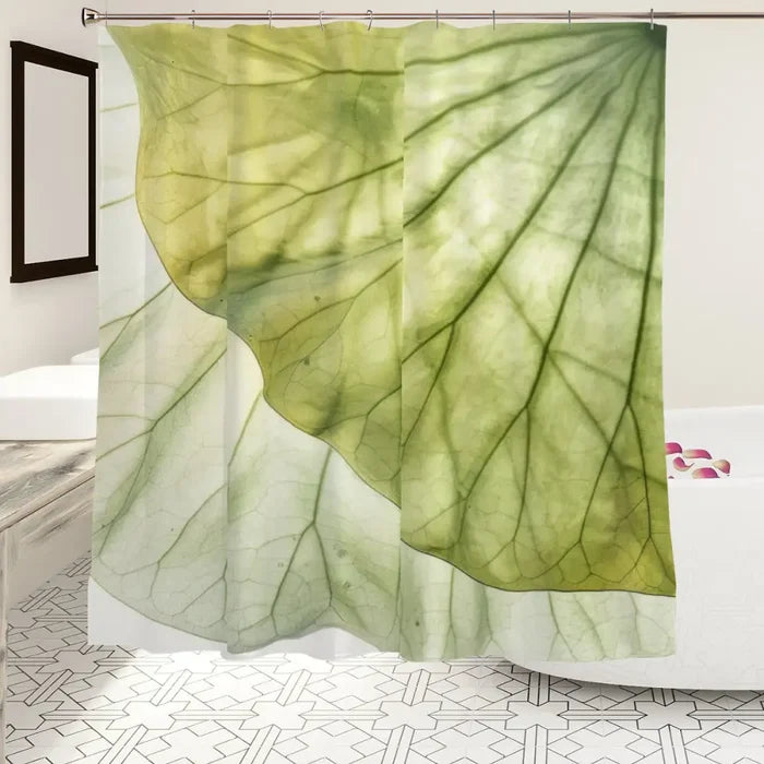 Translucent Green Leaf Vein Shower Curtain: Pastel Botanical Home Decor - retro bathroom