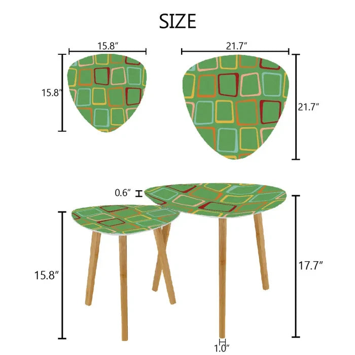 Triangle 50s Retro Tripod Nesting Table Set Green Geometric - One Size - retro nesting tables