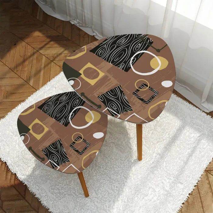 Triangle 60s Retro Tripod Nesting Table Set - Brown Black White Atomic - retro nesting tables