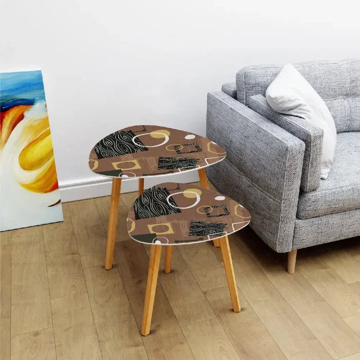 Triangle 60s Retro Tripod Nesting Table Set - Brown Black White Atomic - retro nesting tables