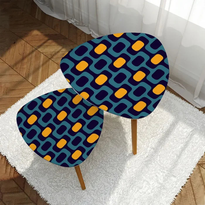 Triangle 60s Retro Tripod Nesting Table Set Blue Orange - One Size - retro nesting tables