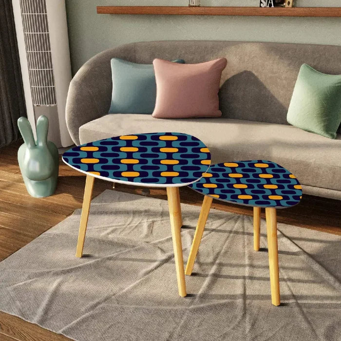 Triangle 60s Retro Tripod Nesting Table Set Blue Orange - One Size - retro nesting tables