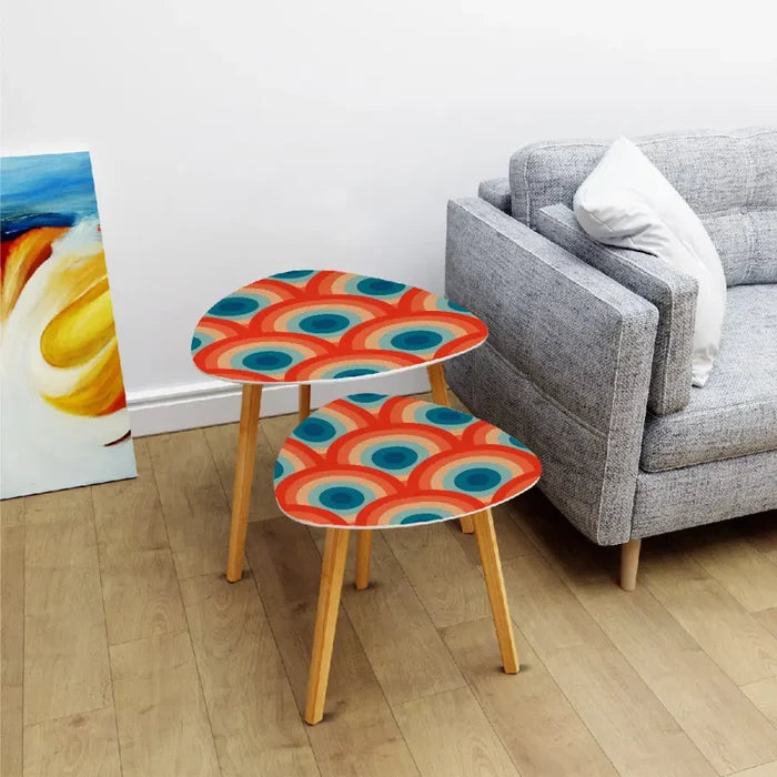 Triangle 60s Retro Tripod Nesting Table Set Concentric Circles - One Size - retro nesting tables