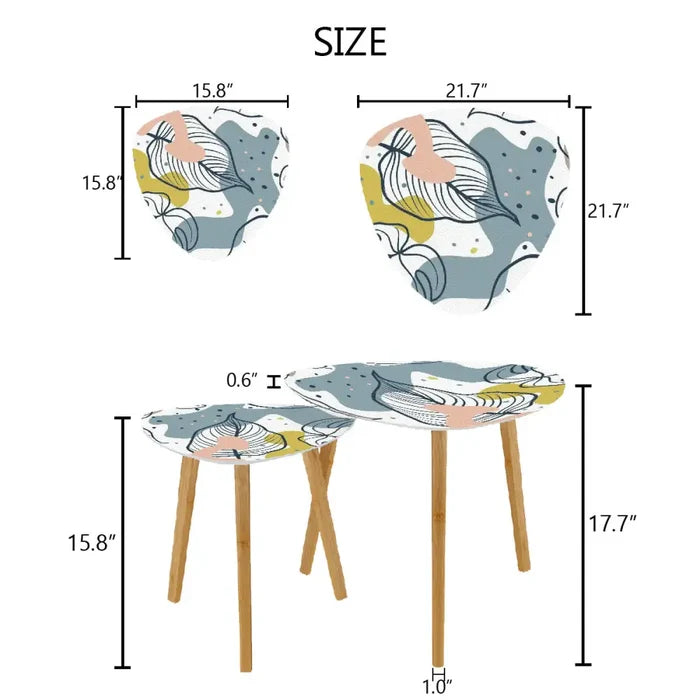 Triangle 60s Retro Tripod Nesting Table Set Leaves - One Size - retro nesting tables