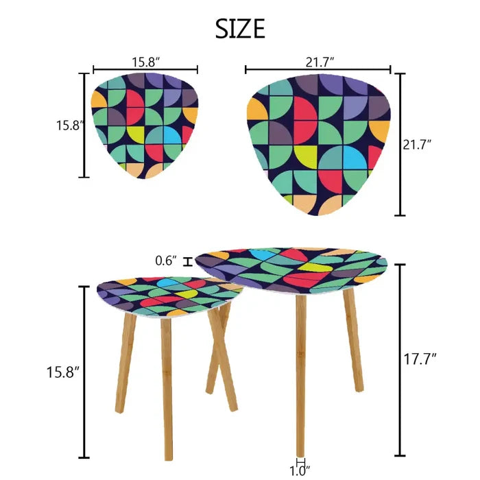 Triangle 60s Retro Tripod Nesting Table Set Modernist Rainbow - One Size - retro nesting tables