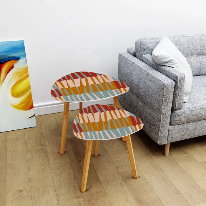 Triangle 60s Retro Tripod Nesting Table Set Mosaic Pattern - One Size - retro nesting tables