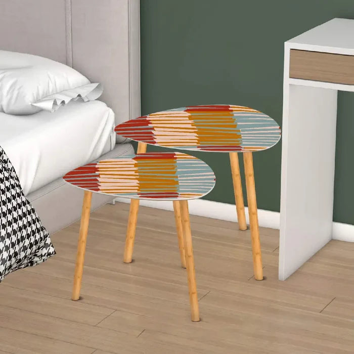 Triangle 60s Retro Tripod Nesting Table Set Mosaic Pattern - One Size - retro nesting tables