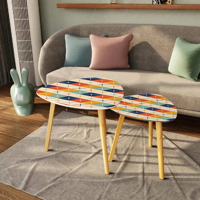 Triangle 60s Retro Tripod Nesting Table Set Multicolor Diamonds - One Size - retro nesting tables