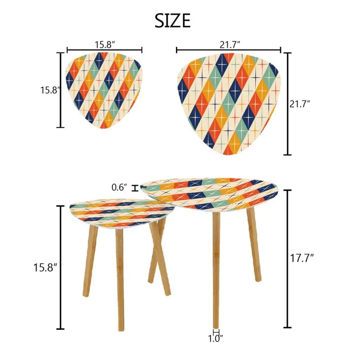 Triangle 60s Retro Tripod Nesting Table Set Multicolor Diamonds - One Size - retro nesting tables