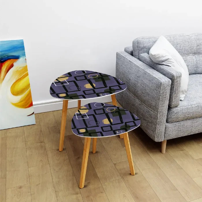 Triangle 60s Retro Tripod Nesting Table Set Purple Geometric - One Size - retro nesting tables