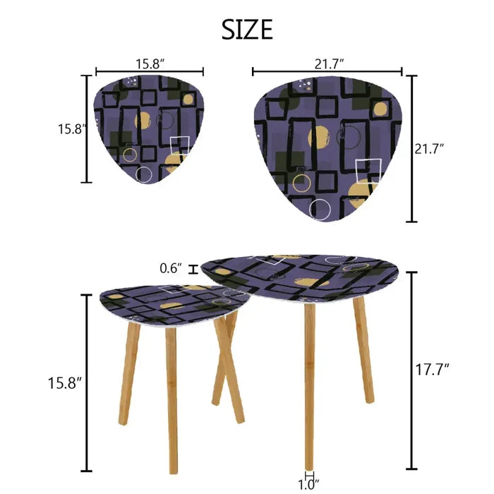 Triangle 60s Retro Tripod Nesting Table Set Purple Geometric - One Size - retro nesting tables