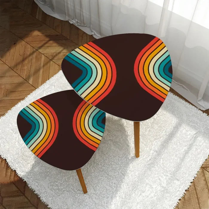 Triangle 60s Retro Tripod Nesting Table Set Rainbow Black - One Size - retro nesting tables