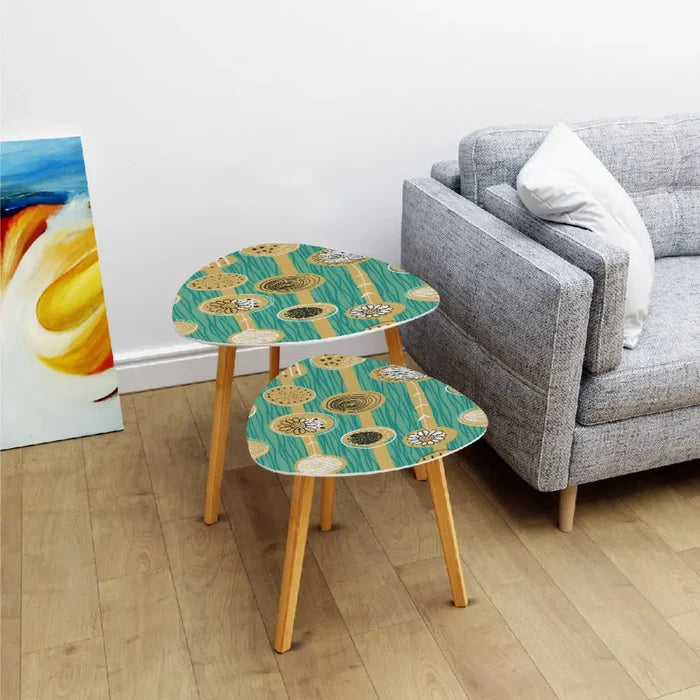 Triangle 60s Retro Tripod Nesting Table Set Turquoise Pattern - One Size - retro nesting tables