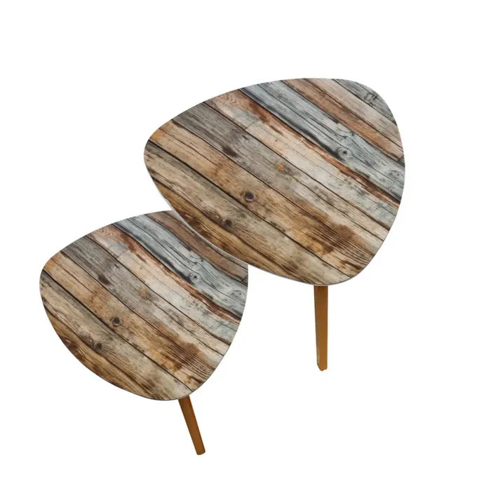 Triangle 60s Retro Tripod Nesting Table Set Weathered Wood Print - One Size - retro nesting tables