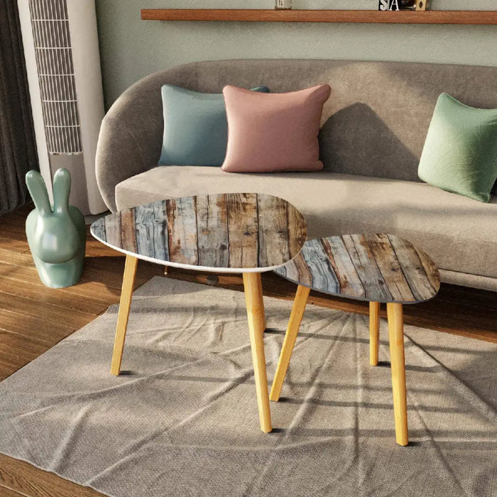 Triangle 60s Retro Tripod Nesting Table Set Weathered Wood Print - One Size - retro nesting tables
