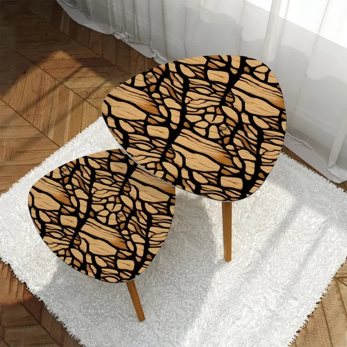 Triangle 60s Retro Tripod Nesting Table Set Wood Pattern - One Size - retro nesting tables