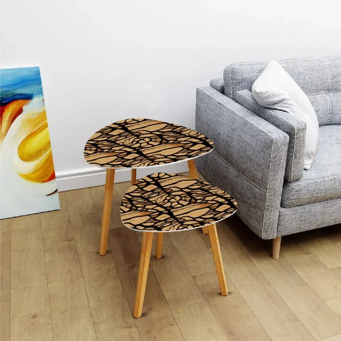 Triangle 60s Retro Tripod Nesting Table Set Wood Pattern - One Size - retro nesting tables